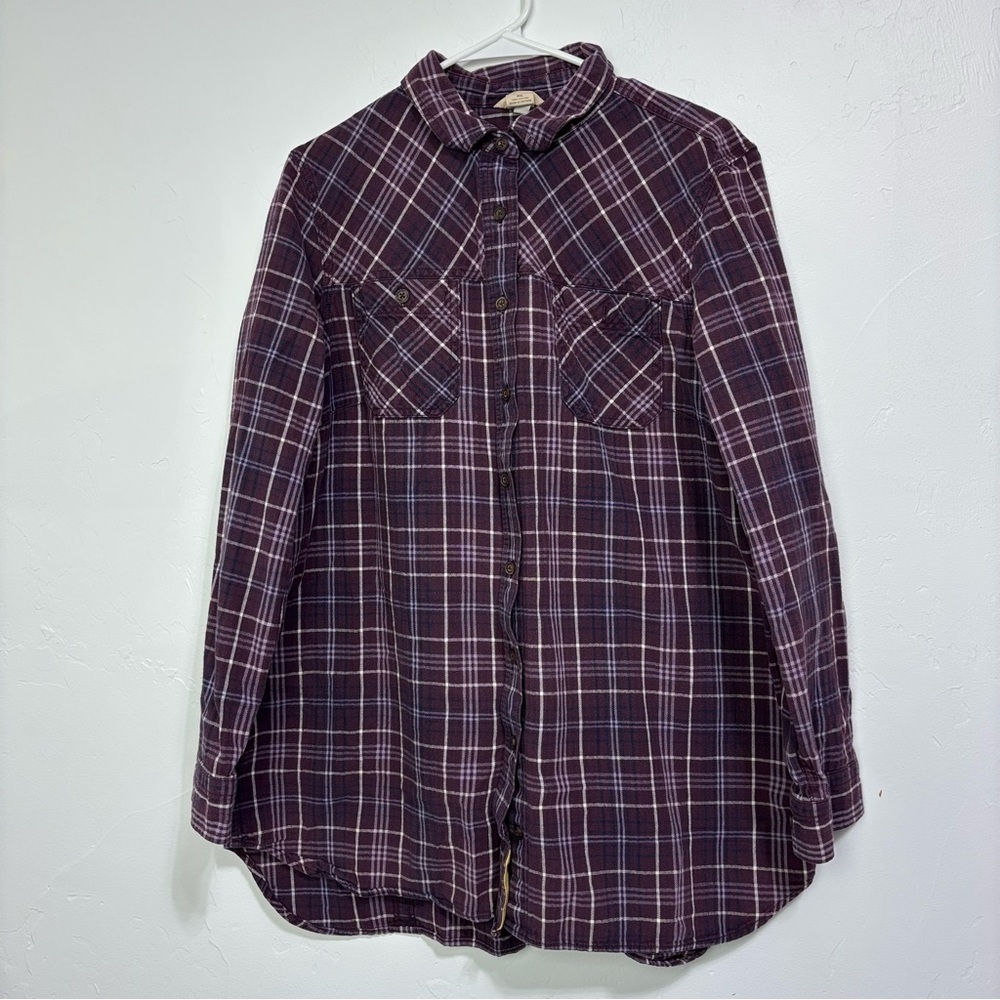 Duluth Trading Co Women's XL 100% Cotton Plaid Flannel Shirt Button Front